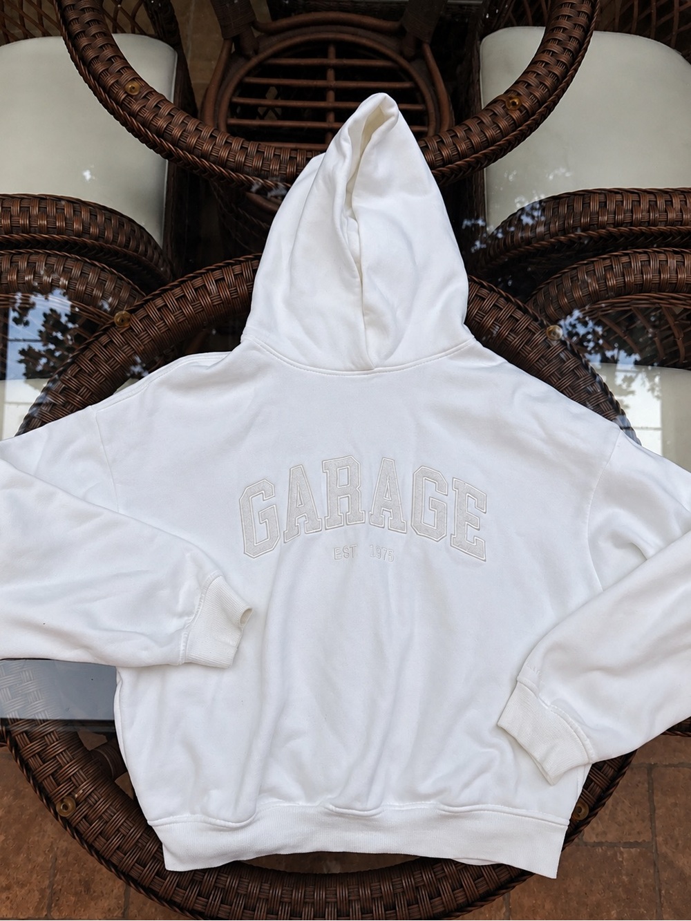 Garage White Hooded Sweatshirt with Embroidered Logo